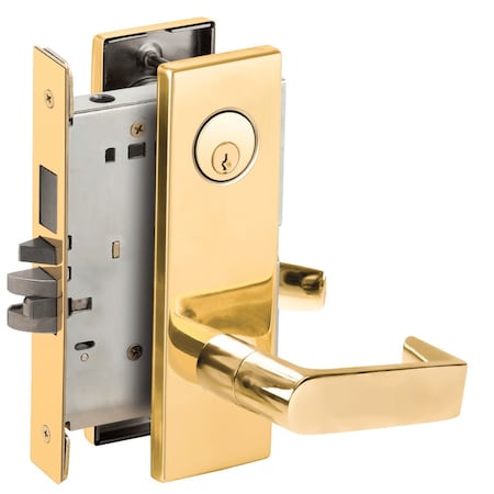 Schlage Storeroom Mortise Lock with Deadbolt, 06N Design, Bright Brass L9480P 06N 605